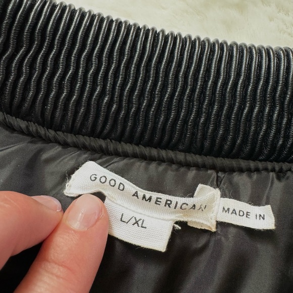 Good American Black Faux Vegan Leather Bomber Jacket L/XL - Picture 9 of 14